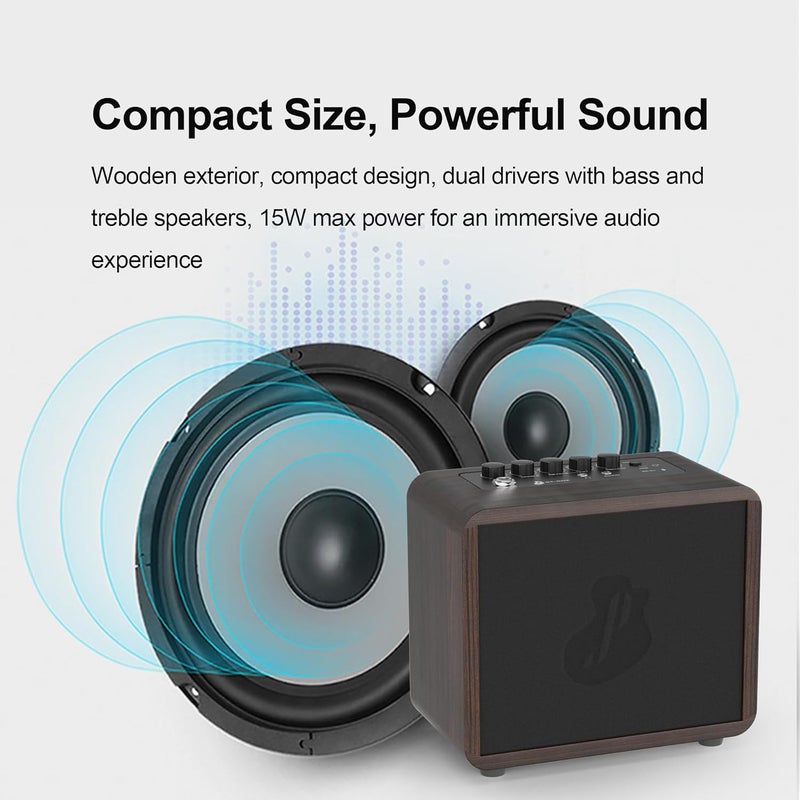 Just-pro 15W Mini Guitar Amp, Portable Acoustic/Electric Guitar Amplifier Rechargeable, Wireless Guitar Practice Amp with Reverb, Chorus & Delay, Supports OTG, AUX, REC, Bass and Treble Control - Image 3
